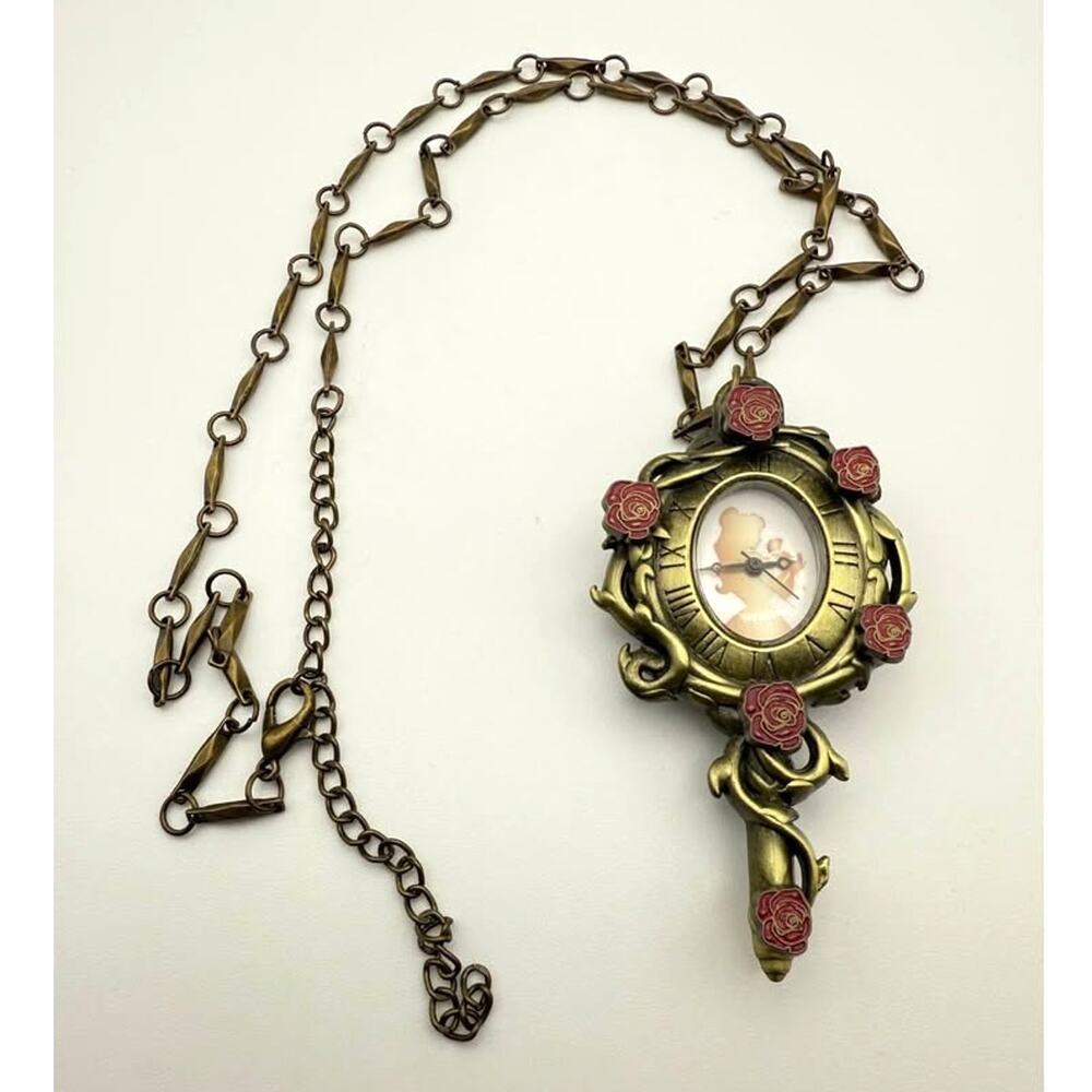 Disney Beauty And The Beast Rose Clock Necklace |… - image 1
